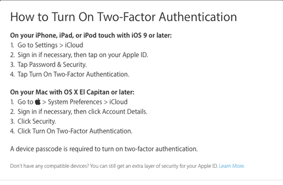 Enabling Two-Factor Authentication